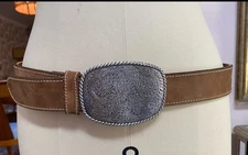 Nocona Belt Co. Unisex Western Suede Leather Strap Etched Buckle Belt Size 36