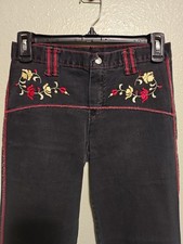 Vintage Kids Girls Black Pants Distressed Used As-Is Embroidered