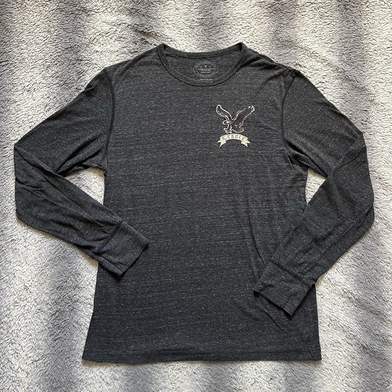 American Eagle Outfitters Dark Gray Long Sleeve Shirt Eagle Logo Mens Medium