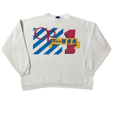 Vintage Ocean Pacific World Team Pullover USA Surf 80s Large Stained Worn OP