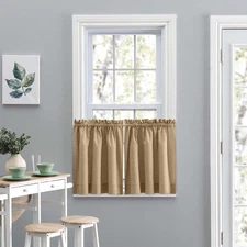 Ellis Lisa Solid Color Poly Cotton Tailored Tiers 1.5" Rod Pocket Tan