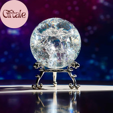 60Mm Ice Cracked Crystal Ball Paperweight Crystal Glass Sphere with Stand for Ch