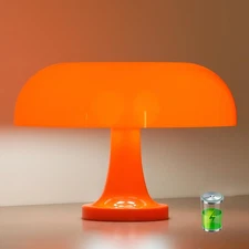 Cordless Mushroom Table Lamp, Rechargeable Orange Bedside Lamp with Touch Con...