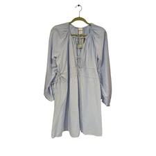 H&M Light Blue Gauze Tie Neck Long Sleeve Tunic Dress Size S