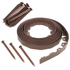 10-50m BROWN FLEXIBLE GARDEN BORDER GRASS LAWN PATH EDGING WITH PLASTIC PEGS