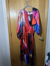 New The Drop Multi Print Asymmetrical Neckline Maxi Dress, Cut-Out - Large
