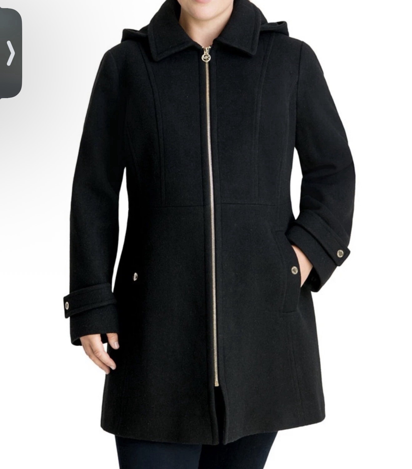 Michael Kors Women's Full Zip Hooded Knee Lenght Black Coat 