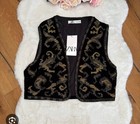 ZARA EMBROIDERED VELVET WAISTCOAT Black Gold Vest Gilet 6895/ 257 size M