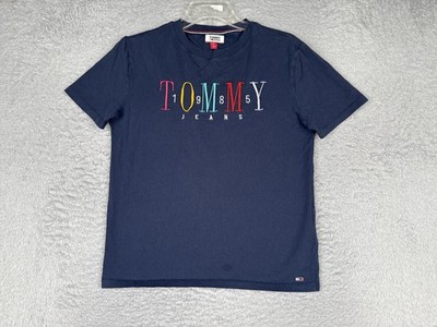 Tommy Jeans Shirt Womens Small Blue Crew Neck Short Sleeve Logo Tee Casual VTG