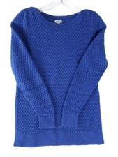 LL BEAN Tunic Sweater Womens M BLUE Chunky Knit Cotton Fisherman