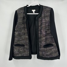 Chicos Black Old Money Metallic Tweed Jacket Size 2 US L Office Career Academia