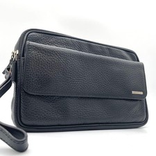 Ermenegildo Zegna Clutch Bag Wristlet Toiletry Bag Leather in BLK USED Good Cond