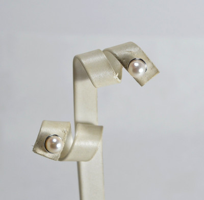 925 SILVER EARRINGS AKOYA PEARLS 7mm PIN AND BUTTERFLY AGHT 039