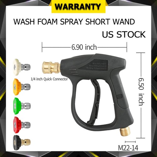 1/4" High Pressure Washer Gun 4000 PSI Car Wash Foam Spray Short Wand w/ Nozzle