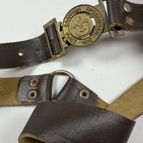 Approximately 28" Long Leather Belt w/ Corp of Greek Boy Scouts Buckle BH-361