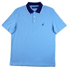 Nautica Polo Shirt Mens Small Azure Blue Classic Fit Contrast Collar Sail Logo