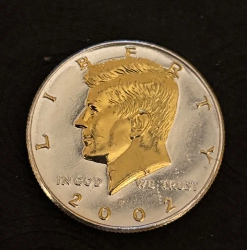 DANBURY MINT,    2002 KENNEDY HALF DOLLAR, GOLD AND SILVER