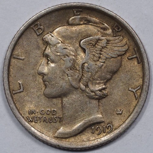 👀 1919  Mercury Dime with doubling on MOTTO, LIBERTY & DATE - AUCTION !!!