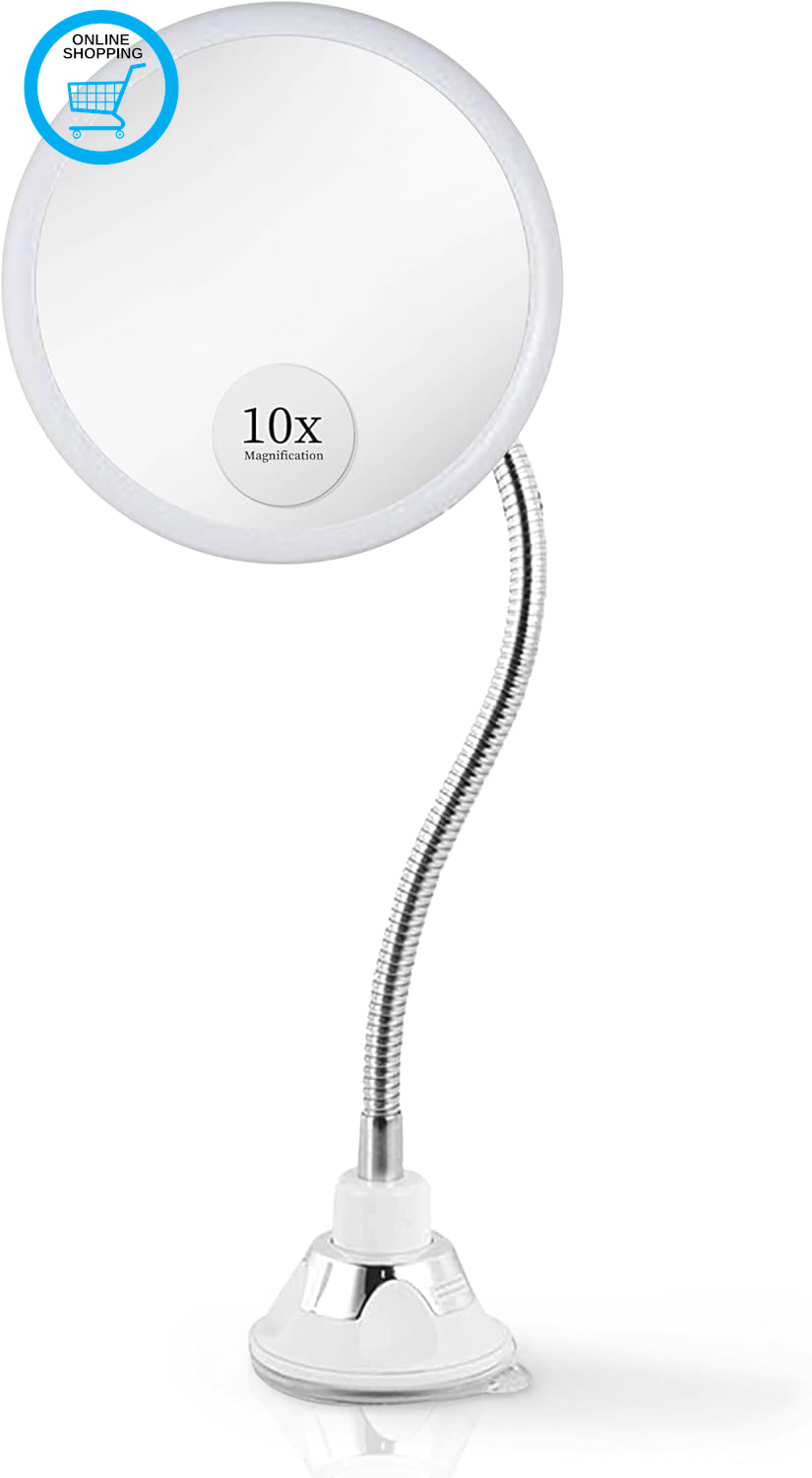 Flexible 10X Magnifying Makeup Mirror Non Lighted with Adjustable Gooseneck and