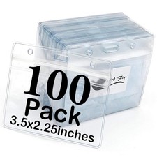 Name Tag 100 Pack Badge ID Card Holders Clear Plastic Horizontal Premium Badg...