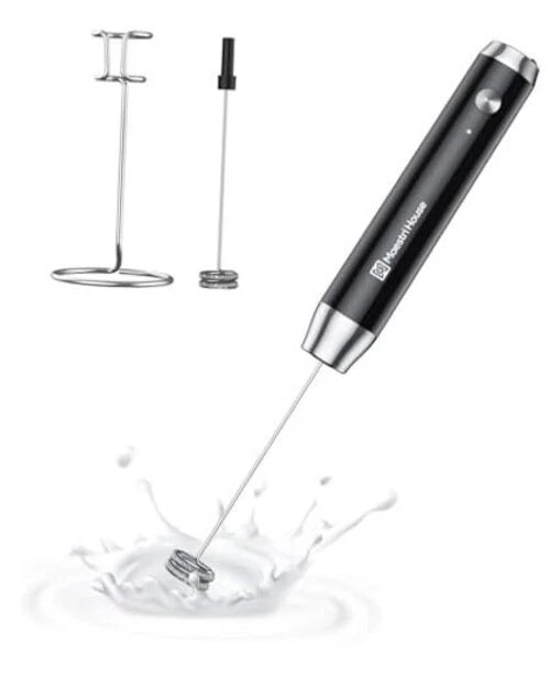 Rechargeable Milk Frother with Stand, LunaFro Handheld Electric Foam Black