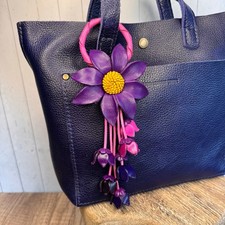 Leather Purse Charm Purple Flower Charm Genuine Leather Bag Charm NEW