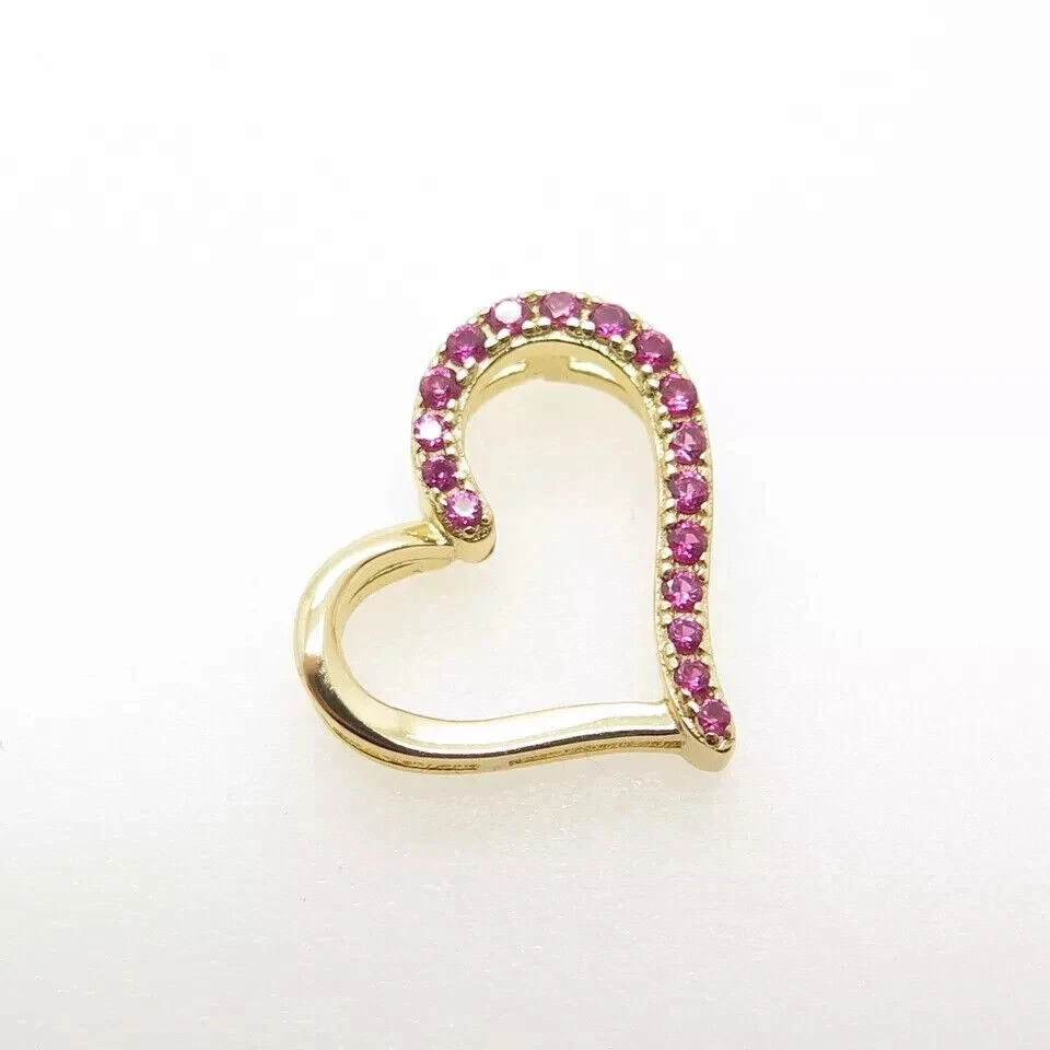 2Ct Round Cut Lab Created Pink Ruby Women's Heart Pendant 14K Yellow Gold Plated - Image 2 of 4
