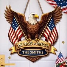 Patriotic Wooden Door Sign USA 250th Anniversary Flag Wall Decor Gift
