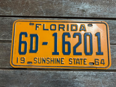 Florida License Plate Tag 1964 64 Palm Beach County   6D 16201 Sunshine State