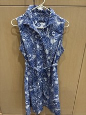 Women’s sleeveless blue and white paisley Tommy Hilfiger dress size 8