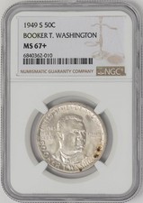 1949-S Booker T Washington Half 50c MS67+ NGC ~ Pop 13, none finer! 948508-8