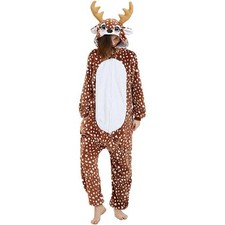 ANBOTA Kids Deer Costume One Piece Pajamas Brown White Spots Hooded Plush