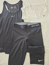 Nike Pro 3 Piece Set Combat Dri Fit Capri  2 Tops Womens Size S Small EUC Black