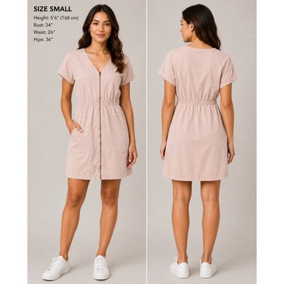 Universal Thread Small Blush Pink Zip Front Utility Mini Dress Womens Casual