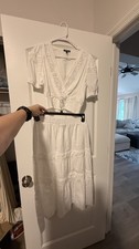 Express White Swiss Lace Short Sleeve Tiered Midi Dress and skirt