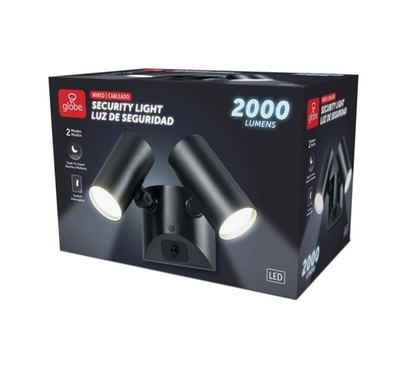 Globe Electric Twin Head LED Security Light, 22W Dusk To Dawn, Swivel 2000 Lumen