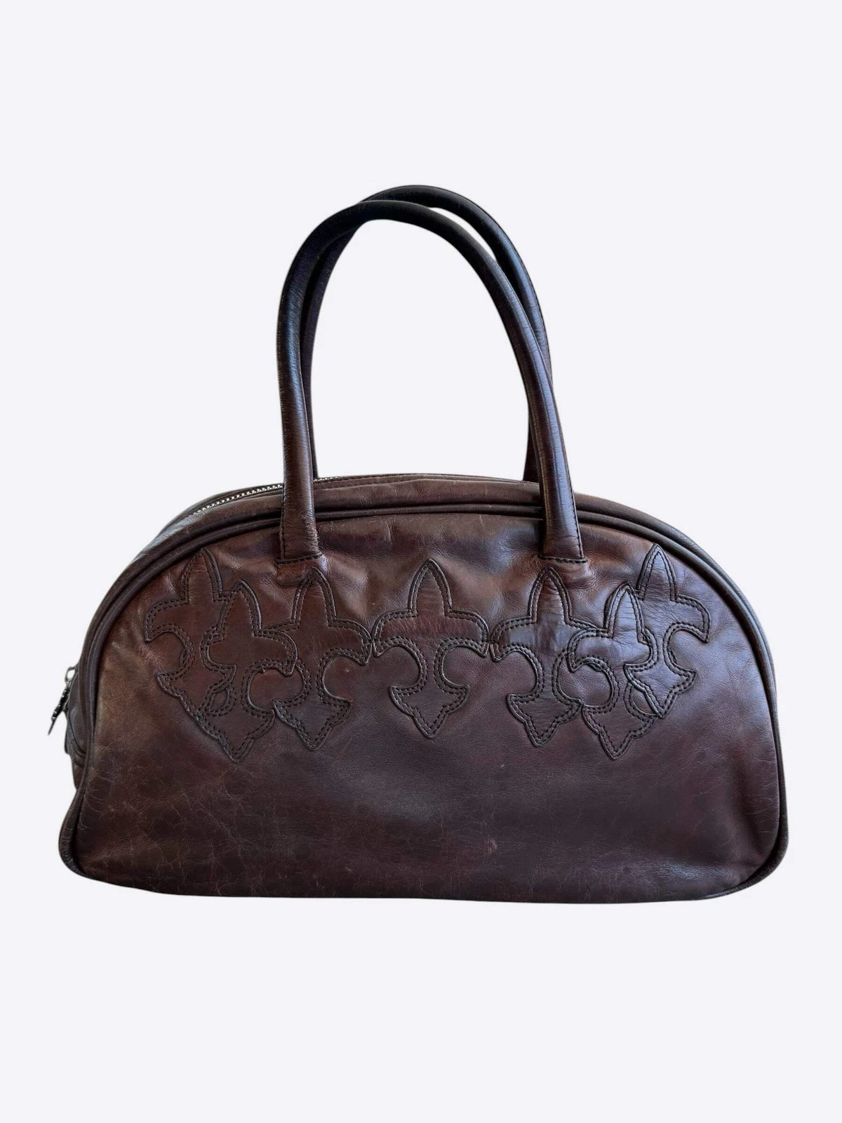 Chrome Hearts Burgundy Leather Fleur Patch Bowling Bag