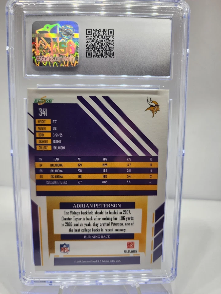 Score Rookie Adrian Peterson #341 2007 (RC) Foto 2 de 2