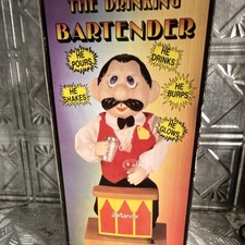 Bartender Battery Operated Drinking Bartender Toy Figure in Box, Plastic 1960