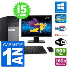PC Tour Dell 990 Ecran 27" Intel i5-2400 RAM 16Go Disque 500Go Windows 10 Wifi