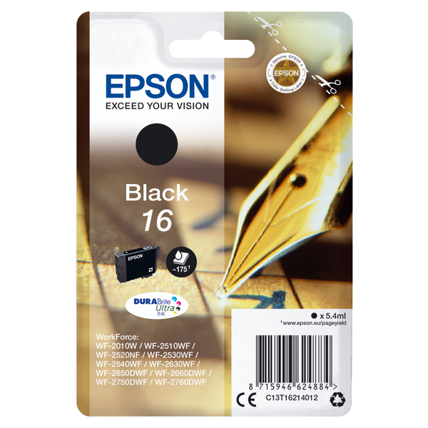 Epson Original 16 Tinte FüLler WF-2630WF 2650DWF 2660DWF 2750DWF 2760DWF Schwarz-image