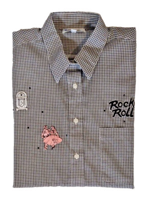 Las Olas Gingham Women's Rock & Roll Appliqué Rhinestones Button Down Shirt Sz L