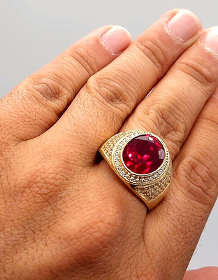 4.0 Carat Lab Created Red Ruby Men's Engagement Ring Yellow Gold Plated Silver