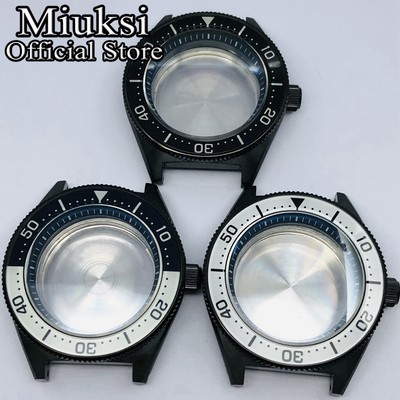 Miuksi 42mm black watch case luminous ceramic bezel fit NH35 NH36 movement