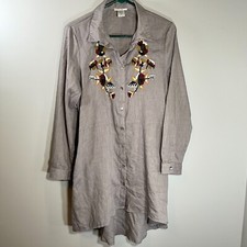 Esley embroidered shirt dress pockets gray medium long sleeves button up mini