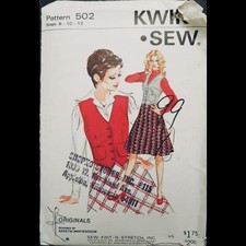 Vintage Kwik Sew Vest Skirt Pattern 502 Size 8-10-12 Vest Cut to 12