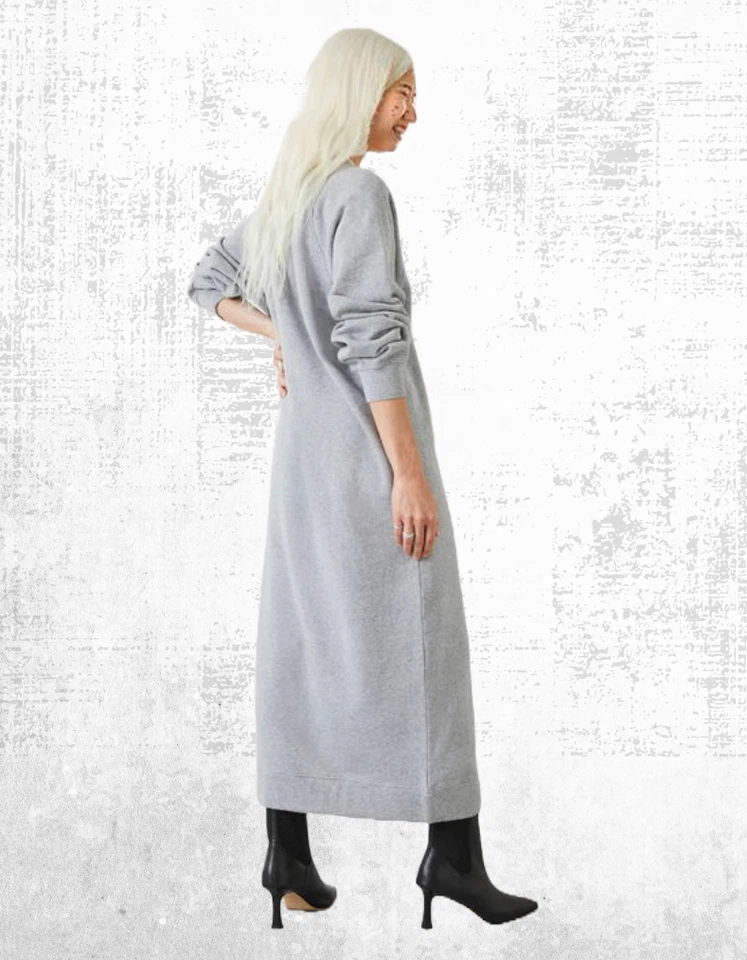 Ex HUSH Women’s Long Sleeve Maya Sweatshirt Midaxi Dress in Grey Marl - Image 4 of 4