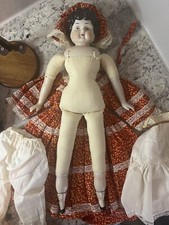 18" VTG China/Porcelain Head Arm Feet Doll No 5 Dress Stand Cloth Body Germany