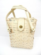VTG White Painted Wicker Ladies Handbag Purse SAFCO Bag Japan Tropical Beach