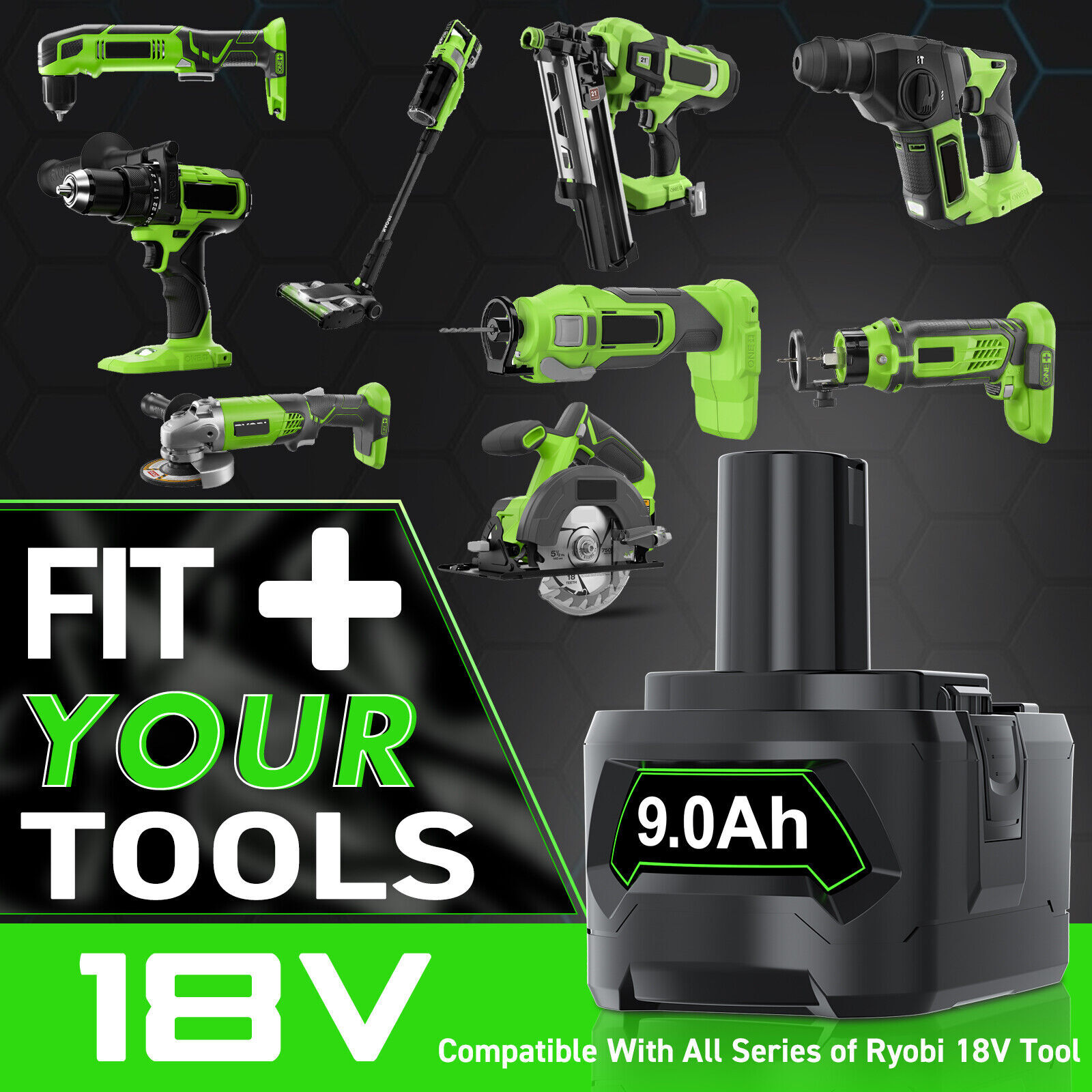 P107 Battery For RYOBI P108 18V One Plus High Capacity Lithium-ion Battery 8.0Ah